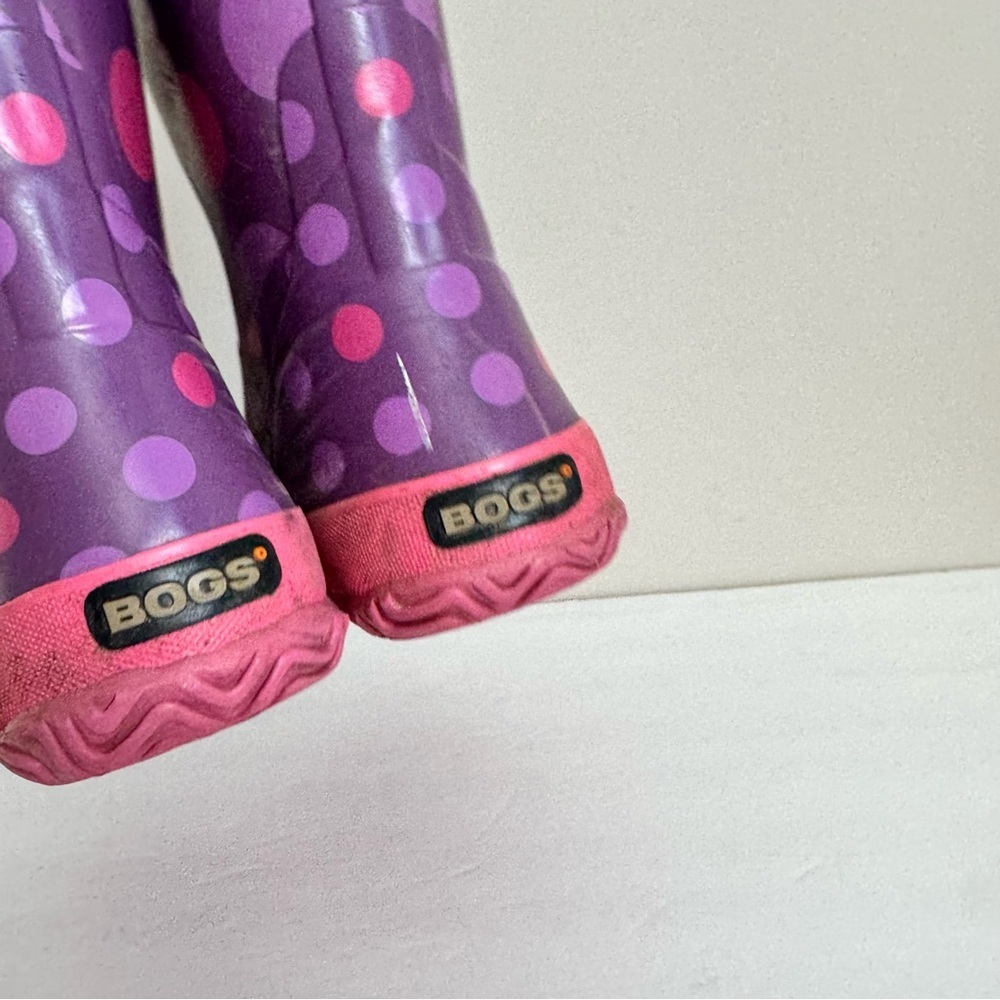 Bogs Rubber Pull On Waterproof Rain Boots Polka Dot Purple Big Kids Youth Size 5 - Picture 11 of 13